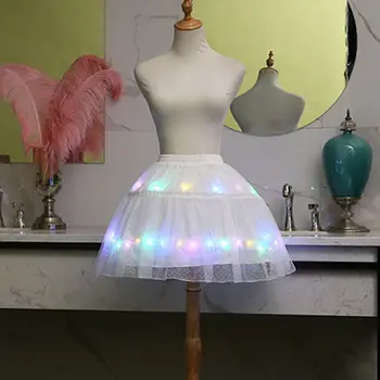 Moterų Lolita Baltas Tutu Sijonas, LED lemputės, Šviesos Trumpas Mergina Underskirt Y3NE