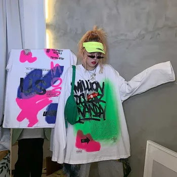 Moterų marškinėliai grafinis tees moterų marškinėliai, juokinga spausdinti tapybos punk Atsitiktinis ilgomis rankovėmis punk Juokinga T-Shirt femme medvilnės marškinėliai