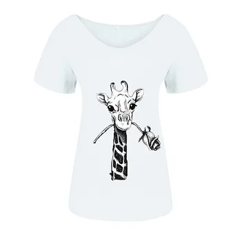 Moterų Marškinėliai Vasaros Viršūnes Harajuku Vintage Marškinėliai Moterims Mados Marškinėliai Prarasti Žirafa Minkštas Priežastinis trumpomis Rankovėmis T-shirt Viršų