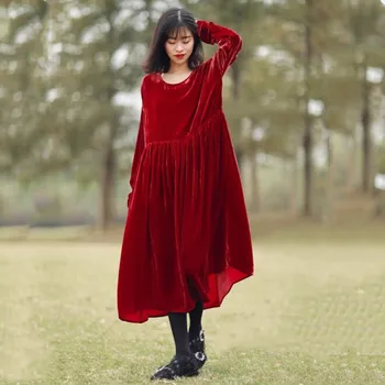 Moterų Rudenį & Žiemos Elegantiškas China Aksomo Suknelė Festa Moterų prekės 5XL 6XL Šalies Vestidos Derliaus Drabužius, plius dydis veliūras suknelė