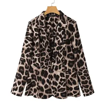 Moterų Švarkas 2021 Atsitiktinis Ponios Office Kostiumai ZANZEA Pavasarį, Rudenį Moterų Leopard Atvartas Outwear Vieno Mygtuko Kailis Negabaritinių 5XL