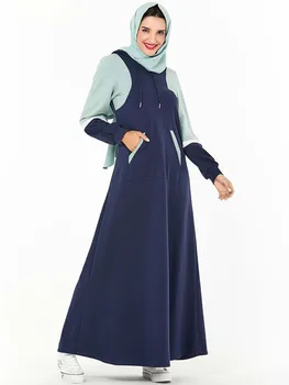 Musulmonų Gobtuvu Tracksuit Maxi Suknelė Moterims Artimųjų Rytų Musulman Bėgiojimas Ilga Suknelė Sporto Vaikščioti Dėvėti Šoninių Kišenių Islamo Apranga