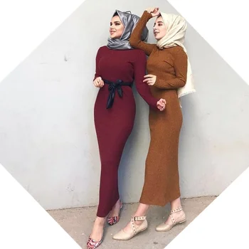 Musulmonų pagrindinės megztinis suknelė moterims dubajus arabų mezgimo maxi ilgio suknelės kietas abaja caftan morccan kaftan elbise turkijos jilbab jubah