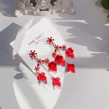 MWSONYA 2021 korėjos raudonojo kristalo Gėlės Ilgos Grandinės Kutas Lašas Auskarai Moterų Mados Kristalų Pendientes Papuošalai, Dovanos