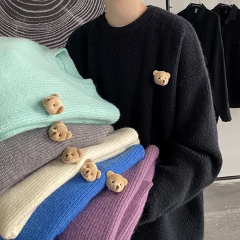 Mėgėjams megztiniai tiek tenka korėjos style mens megztinis šešių spalvų kawaii drabužiai