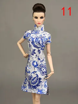 Mėlynos Spalvos Rankų Darbo Tradicinę Kinų Suknelė Barbie Lėlės Drabužiai Cheongsam Aukšto Kaklo Qipao Unikalus Vakaro Suknelės, Suknelės Vestido