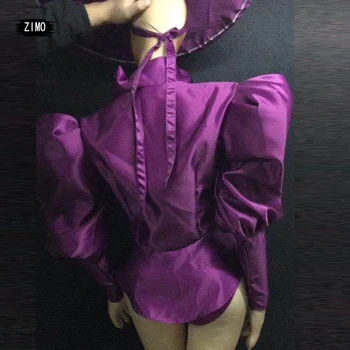 Naktinis klubas DJ Dainininkė Koncertą Etape violetine Apranga Sluoksniuotos Rankovėmis Marškinėliai Šortai skrybėlę 3 Gabalus Šokių Komandos pasirodymas Kostiumas Seksualus Moterų