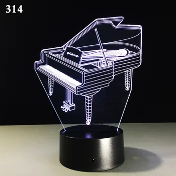 Nata gitara, Fortepijonas Ragų 3D LED Lempos Naktį Šviesos 7 Spalvų Keitimas Palieskite Nuotaika Lentelės, Stalo Lempos, kaip kalėdų Žiburiai