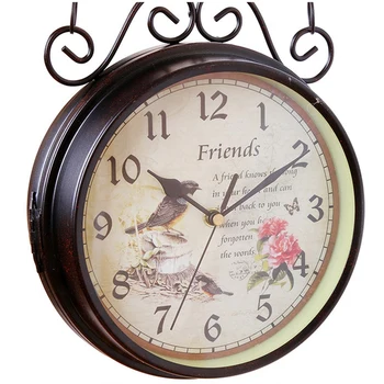 Nauja Europos Stiliaus Dvipusis Sieninis Laikrodis Kūrybos Klasikinis Laikrodis Nespalvoti Namų Puošybai Dviejų Šoninių Paukščių Geležies Kvarco, Antikos S