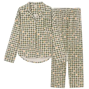 Nauja Rudens Žiemos Sleepwear 2 Gabalas Rinkiniai Moterų Medvilnės Pižama Turn-žemyn Apykaklės Homewear Didelio Dydžio Pijama Pyjama XXXL 2020 m.