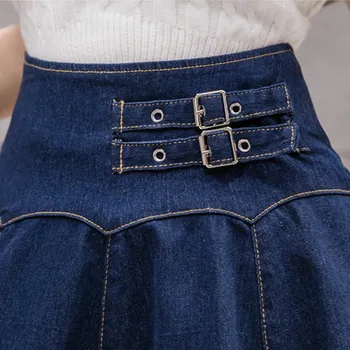 Nauja Vasaros Moterų Atsitiktinis Korėjos Stiliaus Tamsiai Mėlynos Aukšto Juosmens Džinsai Klostuotas Sijonas Ponios Streetwear Derliaus Trumpas Džinsai Ir Mini Sijonai