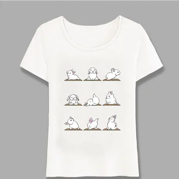 Nauja Vasaros Moterų Mados T Shirts Zuikiai Yug Art Print T-Shirt Juokinga Triušis Dizaino Mini Atsitiktinis Viršūnes Mielas Tees Harajuku