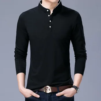 Nauja Vyrų T Shirt Mens Atsitiktinis Medvilnės ilgomis Rankovėmis Mandarinų Apykaklės Marškinėlius Mens Plius Dydis 4XL 5XL vientisos Spalvos Tee marškinėliai Topai
