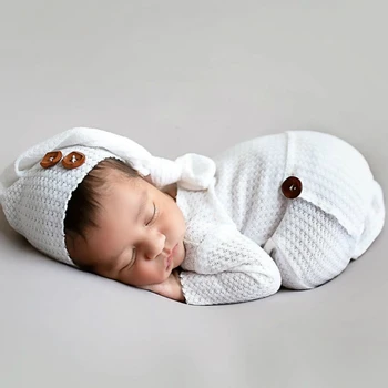 Naujagimio Fotografijos Drabužių Kūdikiams Mazgas Hat+Jumpsuit 2vnt/Komplektas Baby Nuotrauka Rekvizitai Priedai Studija Naujagimių Šaudymo Drabužiai