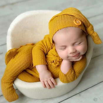Naujagimio Fotografijos Drabužių Kūdikiams Mazgas Hat+Jumpsuit 2vnt/Komplektas Baby Nuotrauka Rekvizitai Priedai Studija Naujagimių Šaudymo Drabužiai