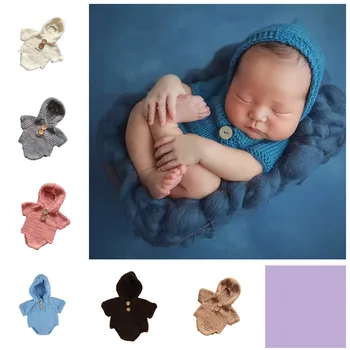Naujagimio fotografijos rekvizitai kūdikių bodysuit nėrimo mezgimo kostiumai nustatyti jumpsuit berniukas mergaičių studija outift naujagimiui dovanų fotosesiją