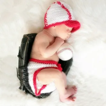 Naujagimio Fotografijos Rekvizitai Kūdikių Nėrimo Kostiumas Beisbolo Foto Prekėms, Kūdikių Bžūp+Kelnės Nustatyti Kūdikių Fotografijos Reikmenys Fotografia