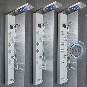 Naujai Prabanga Juoda/Šepečiu Vonios Dušo Maišytuvas LED Dušo sienelė Skiltyje Vonios Maišytuvas Bakstelėkite Su Ranka Dušo Temperatūros Ekranas