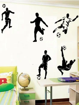 Naujai suprojektuoti 5 Futbolininkai, Futbolo sporto sienos meno vinilo berniukai miegamojo sienos lipdukas vaikams siena lipdukas namų dekoro Nemokamas Pristatymas