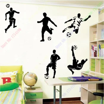 Naujai suprojektuoti 5 Futbolininkai, Futbolo sporto sienos meno vinilo berniukai miegamojo sienos lipdukas vaikams siena lipdukas namų dekoro Nemokamas Pristatymas