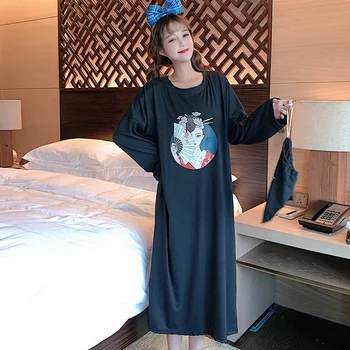 Naujas 2021 m. Pavasarį Moterų Ilgai Medvilnės Sleepwear Namų Nightshirt Moterų Priežastinis Sleepwear Prarasti Laisvalaikio Ponios Pižamą Moterų Suknelė