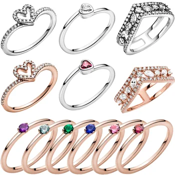 Naujas 2021 Valentino Diena 925 Sterlingas Sidabro Žiedai Spalvinga Solitaire Žiedas Širdies Moterims, Papuošalai, Sužadėtuvių Jubiliejų Dovana
