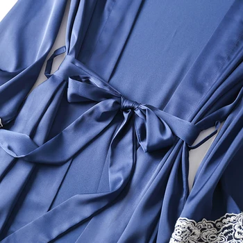 Naujas 4 Gabalus Moterų Pižama Rinkiniai Dirbtiniais Šilko Pižama Sleepwear Rinkiniai, Elegantiškas, Seksualus Nėriniai Tekstūros Pavasarį, Vasarą, Rudenį Homewear