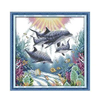 Naujas Atvykimo Delfinų Kryželiu Rinkiniai Gyvūnų Džiaugsmo sekmadienis 11 14CT Kryželiu Rinkiniais, Siuvinėjimo Rinkinių Rankdarbiams Kryželiu Rinkiniai