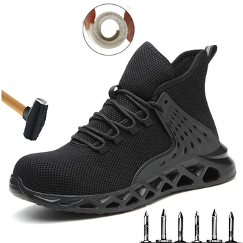 Naujas mados saugos batai vyriški plieno toe kvėpuojantis ir sutriuškinti-atspari darbo batai, sportiniai bateliai, laisvalaikio vyriški batai didelio dydžio 48