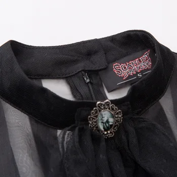 Naujas Moterų Vintage Retro Gotikos ir Renesanso Steampunk marškinėliai, ponios elegantiškas vientisos spalvos plonas stovas kaklo trumpomis Rankovėmis Viršūnes + Jabot