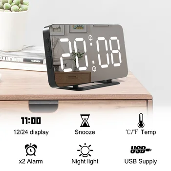 Naujas Sieninis Laikrodis Veidrodis, Žadintuvas Elektroninis Temperatūros Atidėti, Laikrodžiai, USB naktinė lempa Skaitmeninis LED Watch Namų Puošybai