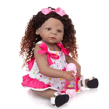 Naujas Stilius 23 Colių KEIUMI Reborn Baby Lėlės šviesiai Rudos Odos viso Kūno Silikono Afrikos Boneca Baby Doll Vaikams Gimtadienio Dovana Vonios Žaislai