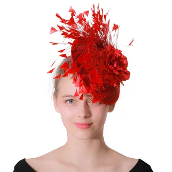 Naujas Stilius Ponios Plaukų Fascinator Raudonos Kepurės su Išgalvotas Gėlių ant Haiirbands Moterims, Elegantiškas Šalis Vedęs Rasės Plunksnų galvos Apdangalai