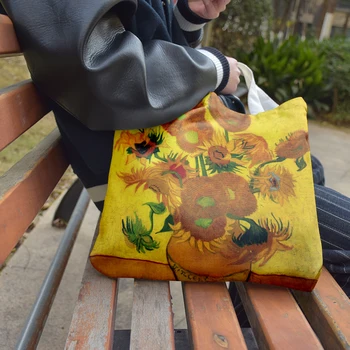 Naujas Van Gogh Aliejaus Tapybai Moterų Drobės Rankinėje Iris Gėlių Žvaigždėtą Naktį Retro Atsitiktinis Moterų Pečių Maišą Daugkartinio Naudojimo Pirkinių Krepšys