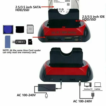 NAUJAS Visi 1 IDE, SATA Dual Kietasis Diskas HDD Docking Station Dock USB HUB Kortelių Skaitytuvas Kietojo Disko Prijungimo Stotis Reader UK Kištukas