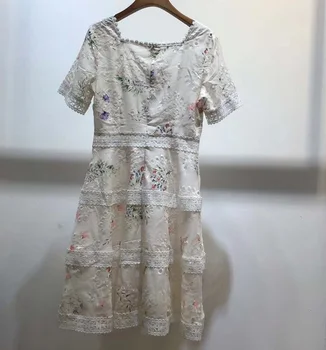 Naujausią Dizainerio Suknelė 2020 Metų Vasaros Ponios Aikštėje Apykaklės Lurex Siuvinėjimo Nėrinių Kratinys Trumpomis Rankovėmis Slim Įrengtas Suknelė Komplektai