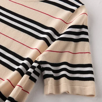 Nauji trumparankoviai marškinėliai moteriška dryžuotas apvalus kaklas buvo plonas, vasaros medvilnės ir lino mados megzti striukė prarasti didelio dydžio