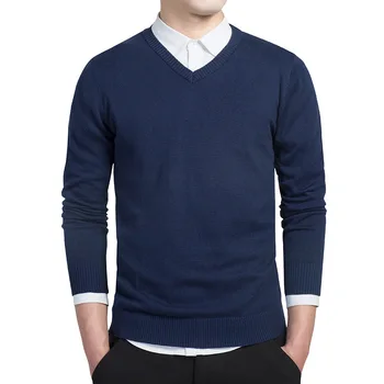 Naują Pavasario mens megztinis puloveriai stiliaus medvilnės megzti V-kaklo džemperis džemperiai ir puloveriai) su slim vyrų trikotažas vyno Raudona Juoda M-4XL