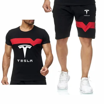 Naujų 2020 m. Vasarą Vyrams T Shirts Tesla Automobilio Logotipas Spausdinti Šviesos Mados Medvilnės sudurti Trumpas Rankovės Įgulos kaklo Vyrams, T-marškinėliai, kelnės, kombinezonas
