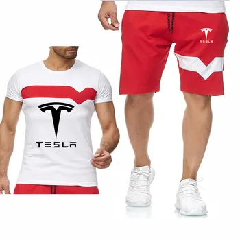 Naujų 2020 m. Vasarą Vyrams T Shirts Tesla Automobilio Logotipas Spausdinti Šviesos Mados Medvilnės sudurti Trumpas Rankovės Įgulos kaklo Vyrams, T-marškinėliai, kelnės, kombinezonas
