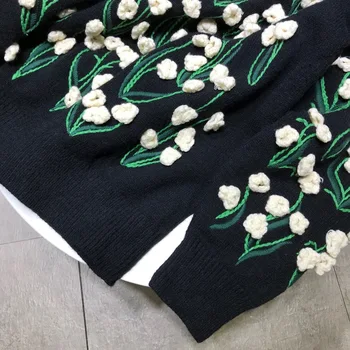 Negabaritinių Storio Žiemos Džemperis Moterims 2020 Naujas Vertus, Nėrimo 3D Gėlių Megztiniai Moterims, Džemperiai ir Puloveriai Juodas Megztinis