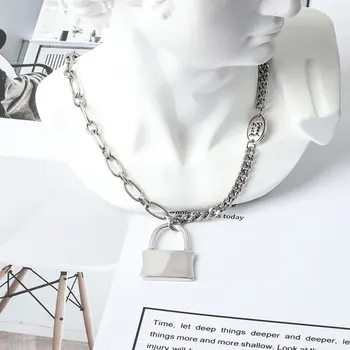 Nekilnojamojo 925 Sterlingas Sidabro Geometrinis užraktas formos Choker Karoliai Mados Moterų Minimalistinio Fine Jewelry Mielas Aksesuarai dovanos