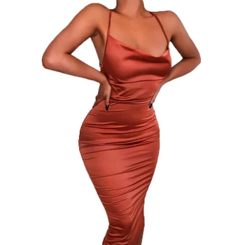 Neon Satino Nėriniais Iki 2020 Naujas Vasaros Moterų Bodycon Ilgai Midi Raudona Suknelė Be Rankovių Backless Elegantiškas Šalis Komplektus Seksualus Klubas Drabužius