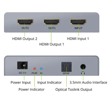 Neoteck 4K HDMI Audio Extractor 2 HDMI Splitter DAC Skaitmeninio į Analoginį Stereo 3.5 mm, HDMI Optinis SPDIF Toslink Skaičiuoklė