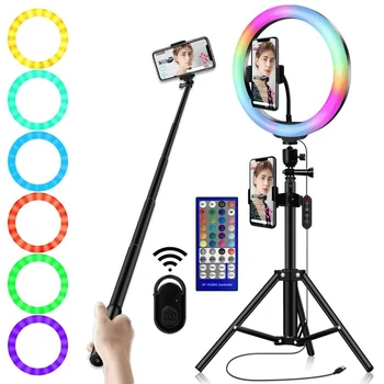 Nešiojamų Rgb Šviesos Žiedas Su Trikoju 10 Colių Užpildyti Šviesos Diodų (Led) Live Šviesos Mobilųjį Telefoną Universalus Selfie Stick