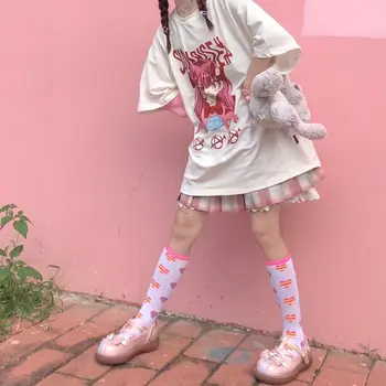 NiceMix Vasaros streetwear animacinių filmų anime tabletes mergina raidžių spausdinti trumpomis rankovėmis t-shirt moterims, Harajuku O-kaklo marškinėliai, saldus viršūnių