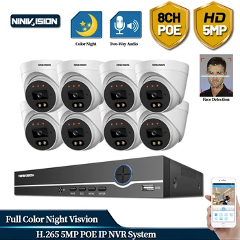 NINISION 8CH 5MP AI Kameros CCTV Saugumo kamerų Sistema, Veido Aptikimo dvipusis Audio Žmogaus Aptikimo P2P Vaizdo Stebėjimo Komplektas