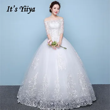 Nėriniai Vestuvių Suknelės Tai Yiiya AR698 Plus Size Vestidos De Novia Pusė Rankovės Vestuvinės Suknelės Valtis Kaklo Ilgos Vestuvinės Suknelės 2020 m.