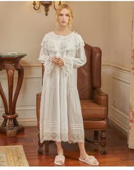 Nėščia Moteris Baltos spalvos Pižamą ilgomis Rankovėmis Pasakų Balta Suknelė žindymo Pižamą Princesė Sleepwear