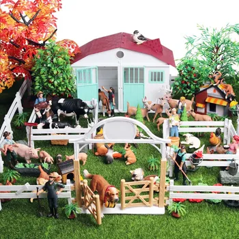 Oenux New Farm House Modelis Veiksmų Skaičiai Ūkininko Karvės, Vištų, Kiaulių, Naminių Gyvūnų Rinkinys Miniatiūrinės Statulėlės Mielas Švietimo Žaislas Vaikams